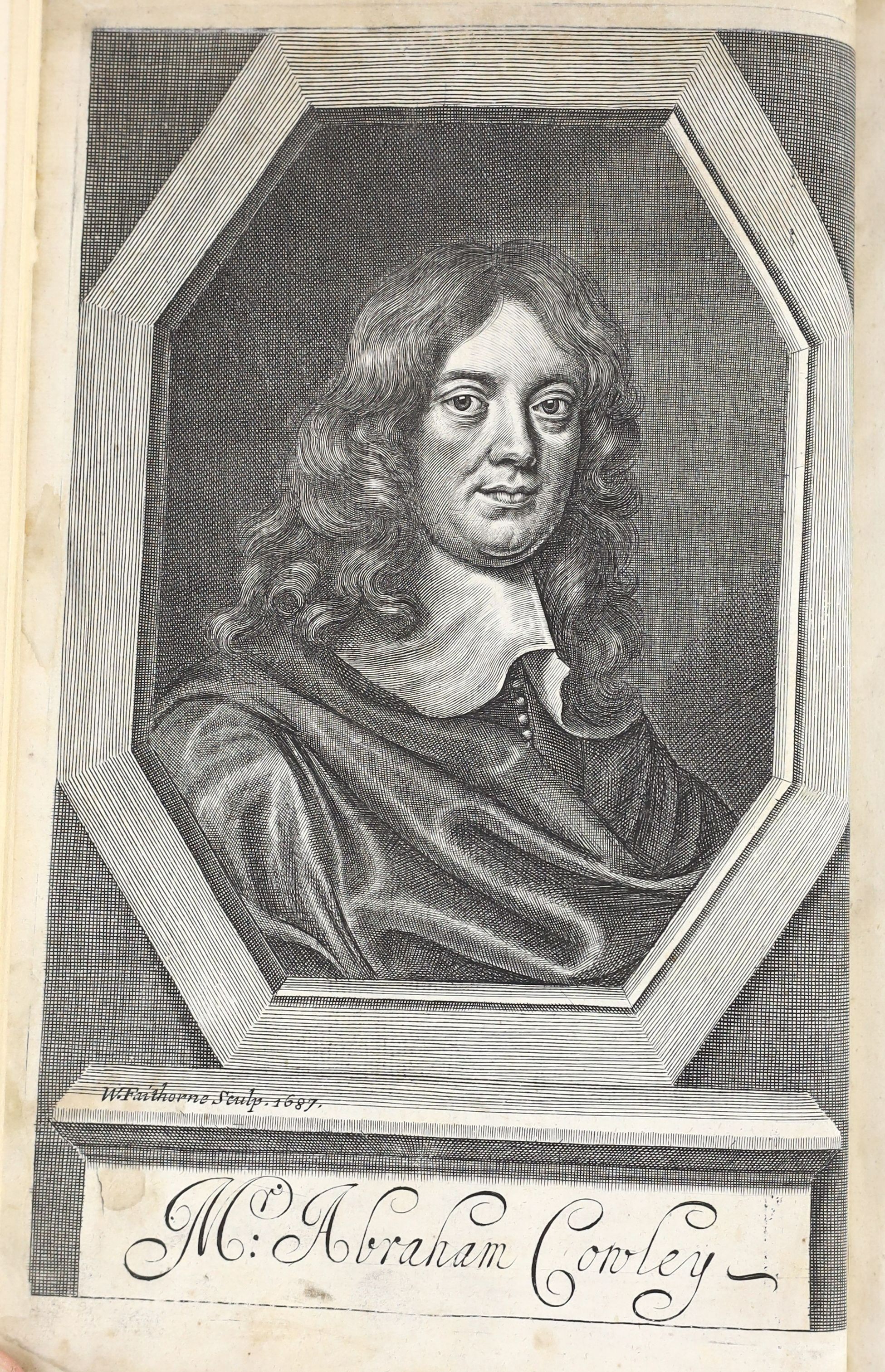 Cowley, Abraham - The Works, 2 parts in one vol., folio, modern crushed brown morocco, engraved portrait, H. Herringham, J. Knight and F. Saunders, London, 1688; the Second and Third Parts of the Works, engraved frontisp